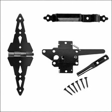 Heavy Duty Wood Gate Hardware Kit Black Double Strap Hinges Latch Handle