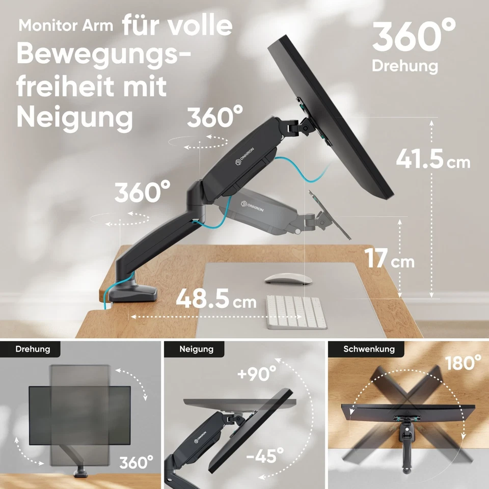 ONKRON Monitor Tischhalterung 13-32", bis 8 kg, VESA 75x75/100x100,G80-B - Bild 3 von 4