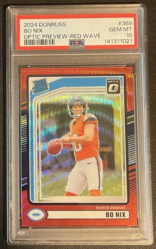 Panini Donruss Rated Rookie Bo Nix #369 Optic Preview Red Wave Prizm PSA 10