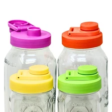 Mason Jar Lids Wide Mouth Plastic 4 Pack - With Flip Cap Screw Top Pouring Sp...