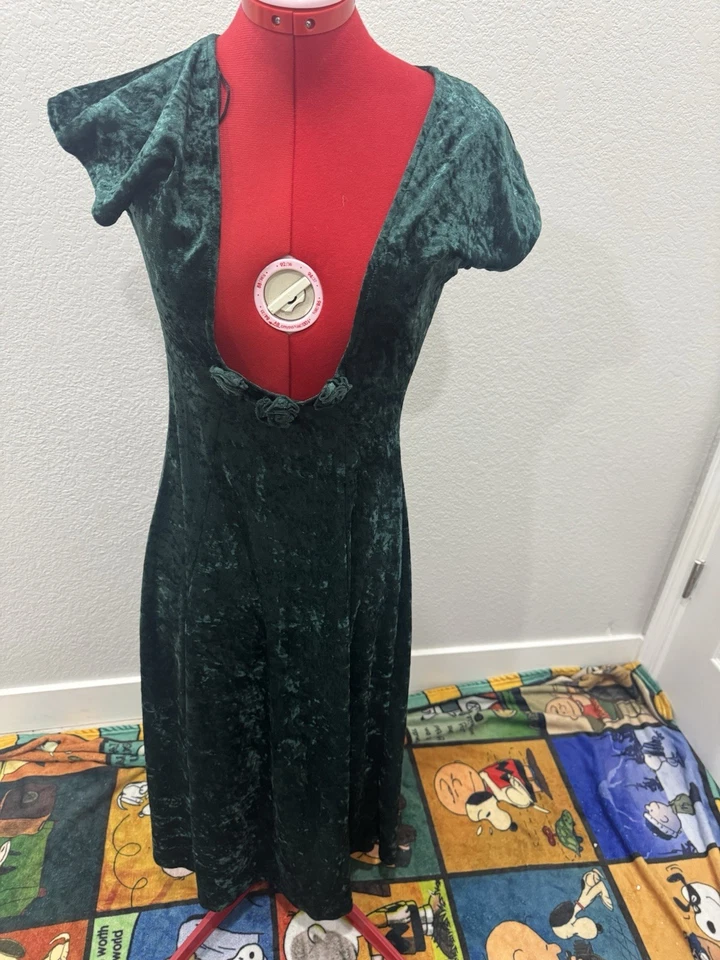 Vestido de fiesta vintage All That Jazz para mujer talla S terciopelo verde espalda baja Foto 2 de 4