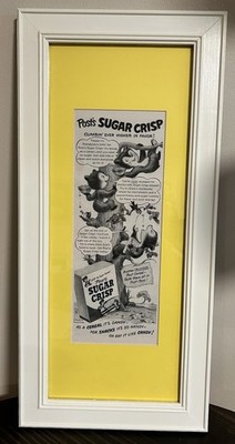 Vintage B/W Post Sugar Crisp Cereal Matted and Framed Ad Bears In A Tree