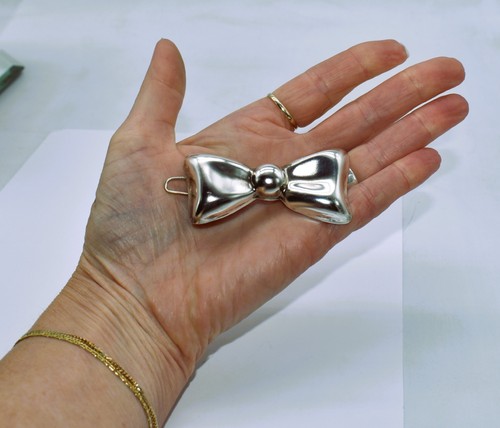 Vintage Taxco Mexico Sterling Silver Bow Shaped Hair Barette 2-3/8 inch - Picture 15 of 17
