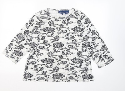 Artscape Damen Pullover Pulli weiß Rundhals Blumen Baumwolle Größe M