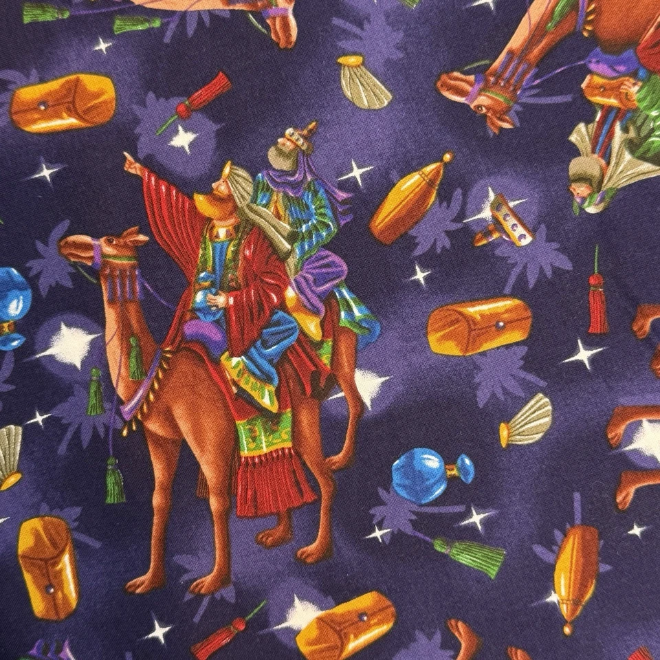 Wise Men Christmas Fabric  Seasons Greetings Fabri Quilt Purple Cotton 2 Yds - Image 3 of 4