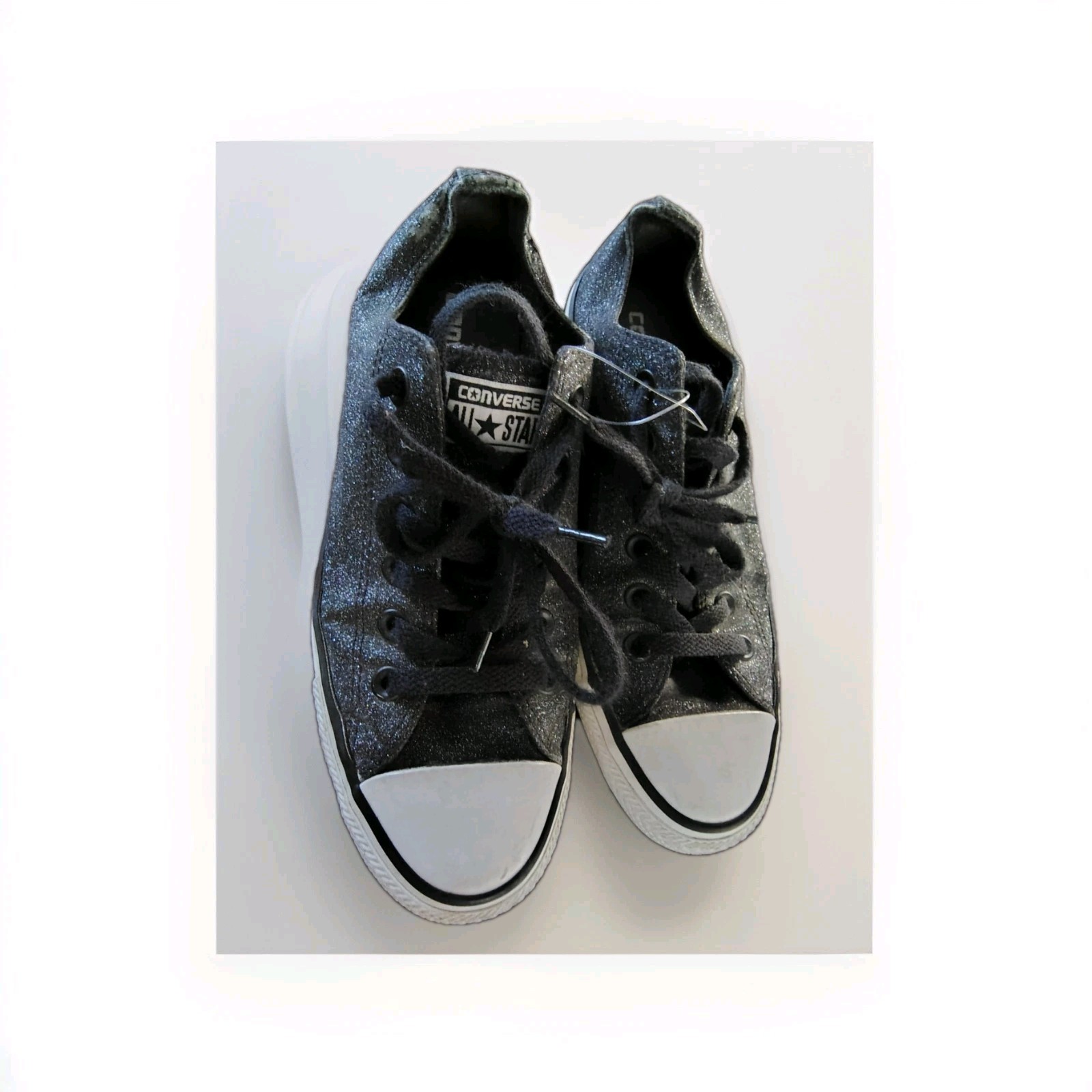 Converse All Star Black Glitter Low Sneakers Women’s 8 Men's 6  Shoes Halloween