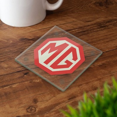 MG Abzeichen Glas Untersetzer Set Rot & Creme Logo Britisches Auto Geschenk LIZENZPRODUKT