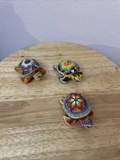 Set of 3 Vintage Huichol Beaded Turtle