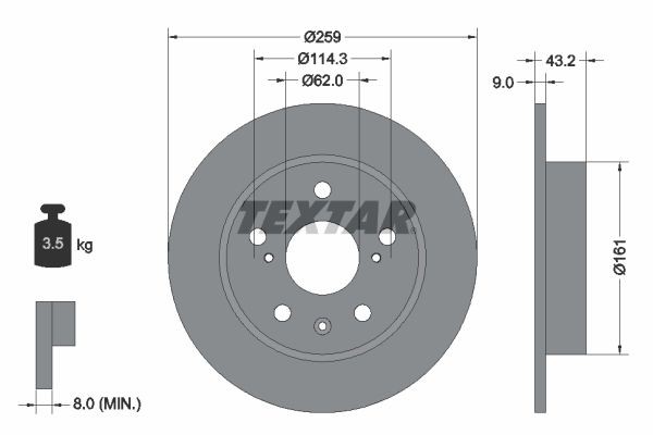 Textar Bremsscheiben Textar PRO Ø 259Mm Voll Beschichtet FüR Suzuki 92268403-image