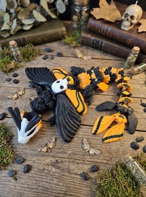 Articulated Skull Moth Dragon Figure 19in, Poseable Gothic Fantasy Action Figure