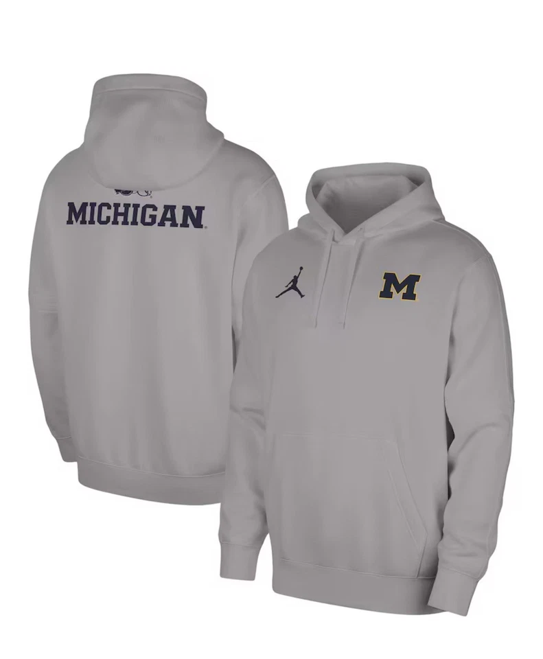 Hombre Talla Grande | Sudadera con Capucha Gris Marca Jordan Michigan Wolverines Club Foto 4 de 4