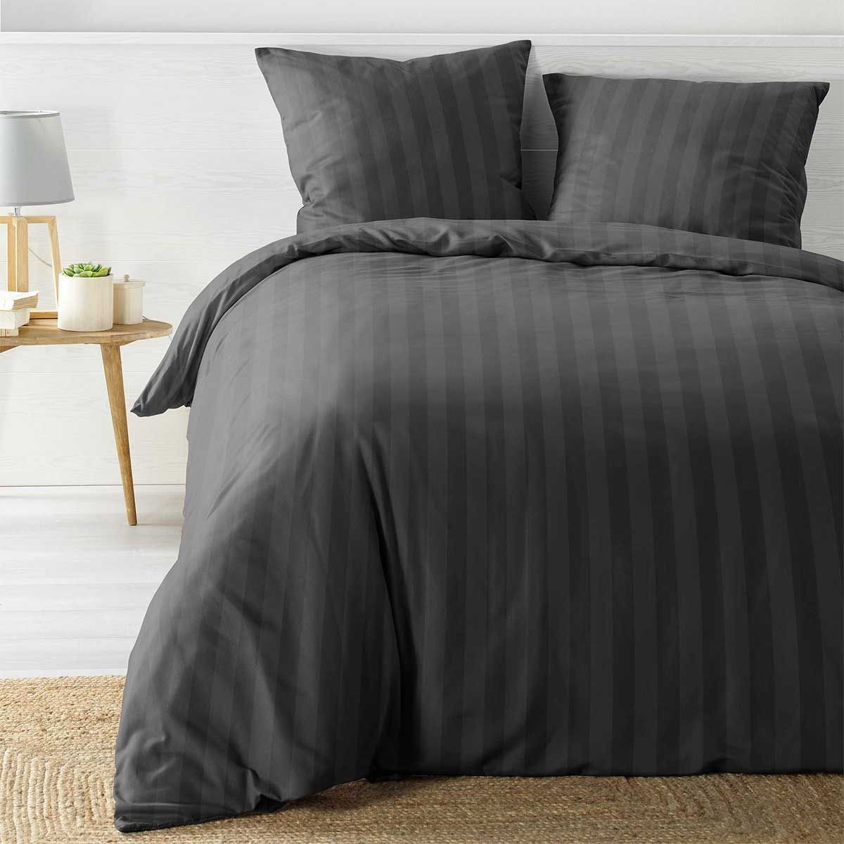 Parure de lit 3 pièces Cleo 240x220 cm anthracite en coton peigné