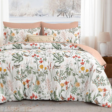 7 Piece Floral Comforter Set King Size, Pink Green Summer Comforter Bedding Set,