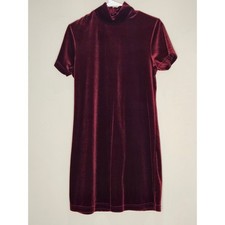 Burgundy Velvet Mock Neck Short Sleeve Mini Dress Party Romantic Whimsigoth Vamp