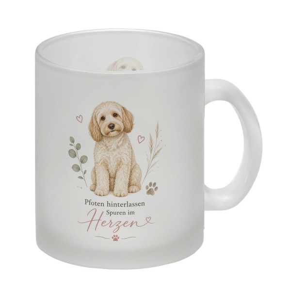 Glas Tasse Spuren Im Herzen - Hundefreunde Mit Herz Trinkglas Mit Spruch:-image