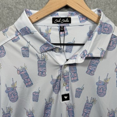 NWT Bad Birdie Polo Shirt Men s 3XL Blue Lets Get Tiki Cocktail Golf Performance