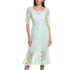 NWT Dolce & Gabbana Mint Lace Overlay Short Sleeve Midi Dress 44 L