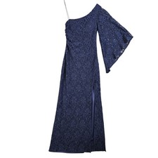 Nightway Womens Lace One Shoulder Bell Sleeve Formal Gown Size 4 Blue Sequins