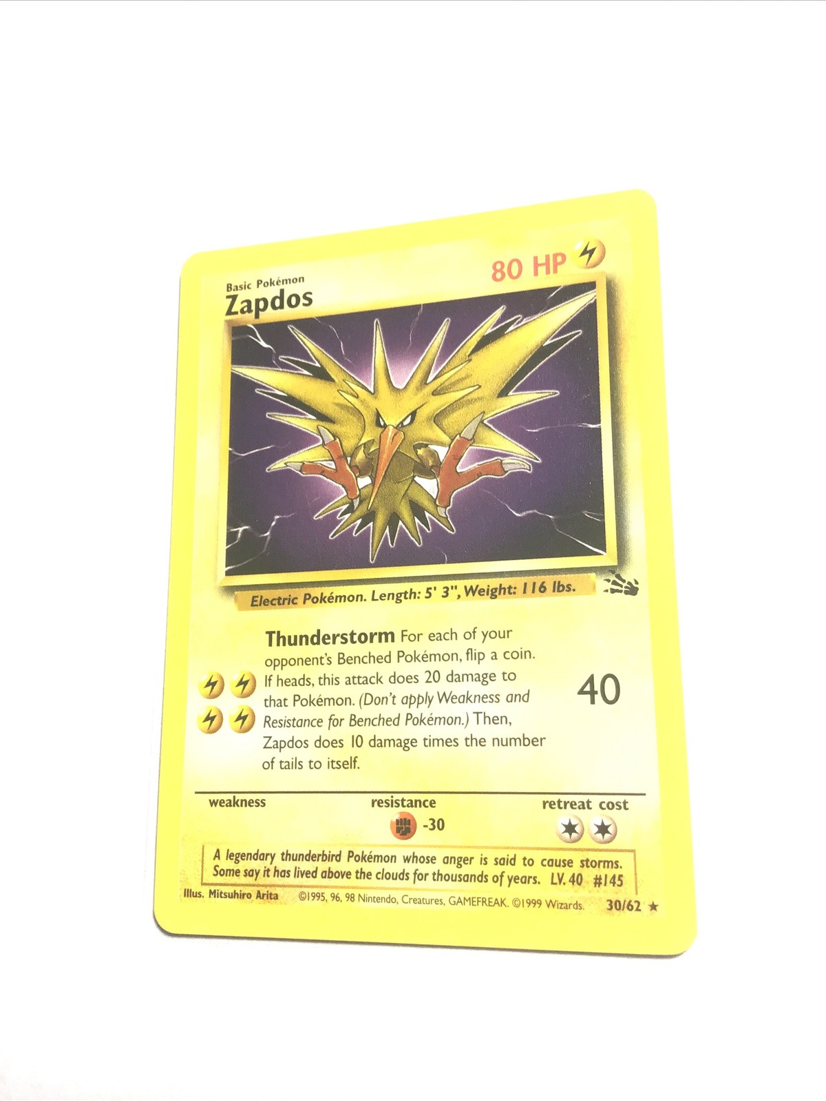 ZAPDOS - 30/62 - Fossil - Pokemon Card - EXC