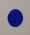 Blenko Cobalt Blue Glass Cat Suncatcher or Ornament  4" Pressed Glass EUC