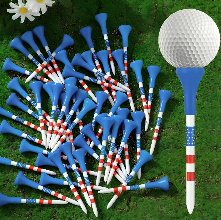 50 PCS Unbreakable American Flag 3&frac14;&Prime; Plastic Golf Tees&ndash;Reduced Slide & Side-Spin