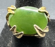 925 Sterling Silver Vintage Cabochon Jade Band Ring Size 8/10.10 Grams