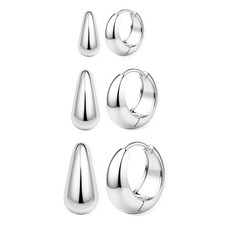 BESTEEL 3Pairs 14K Gold Plated Hoop Earrings Set for Women Chunky Earring Sil...