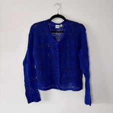 Vintage 1990s Royal Blue Crochet Sweater Haband Size Large Cotton Blend