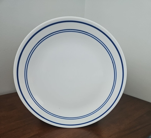 Corelle Blue Cafe Stripe DINNER Plate 10 1/4"; Vitrelle USA - EUC 2005-current