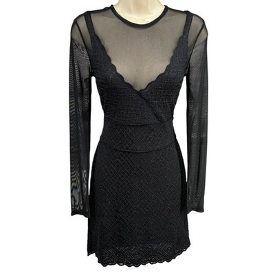 Intimately Free People She's Got It Lace Black Dress Mesh Plunge Open Back S