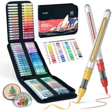 48 Colors Acrylic Paint Markers with Canvas Bag, Water-Based No-Bleed Paint P...