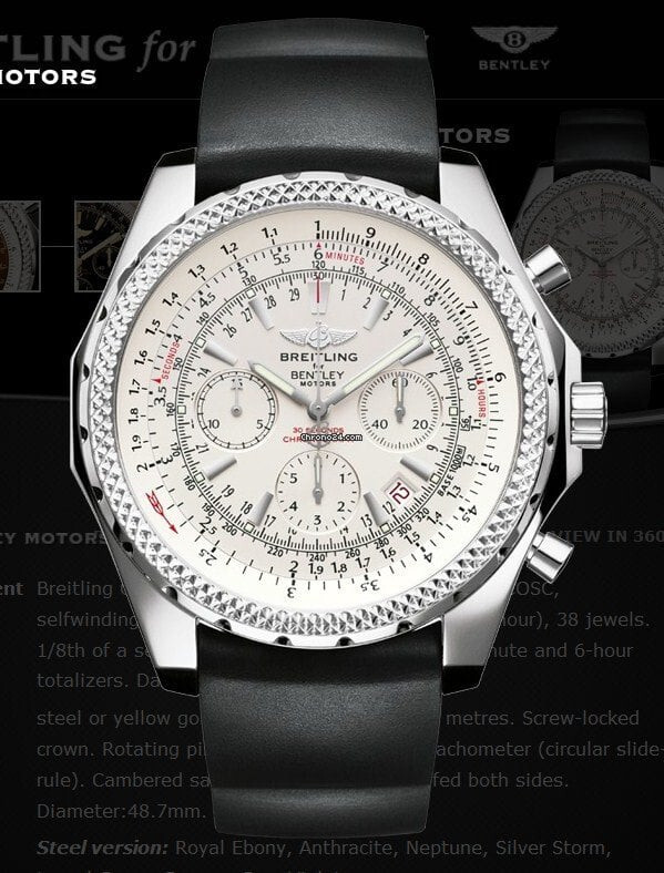 Breitling Bentley Motors Steel on Black Rubber Strap with White
