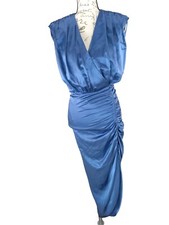 Veronica Beard Casela Dress Women's Size 0 Silk Blend Blue Steel Ruching  READ