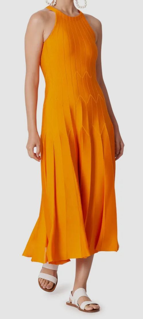 carolina herrera dress orange Carolina Herrera Floral Embellished Midi Dress | Orange