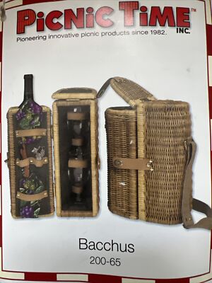 Picnic Time Inc Bacchus 200-65 Wine Bottle Wicker Basket  Canvas Strap