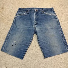 Vintage 80s Wrangler Skater Grunge Distressed Denim Shorts Jorts Size 34