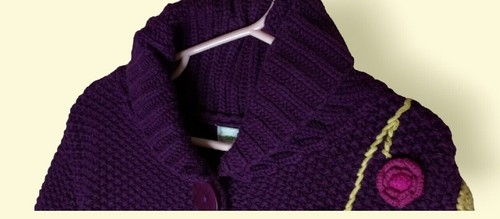 Savannah Girl's Chunky Knit Cardigan Size 4 4Y Plum Floral Big Buttons Pockets - Picture 5 of 12