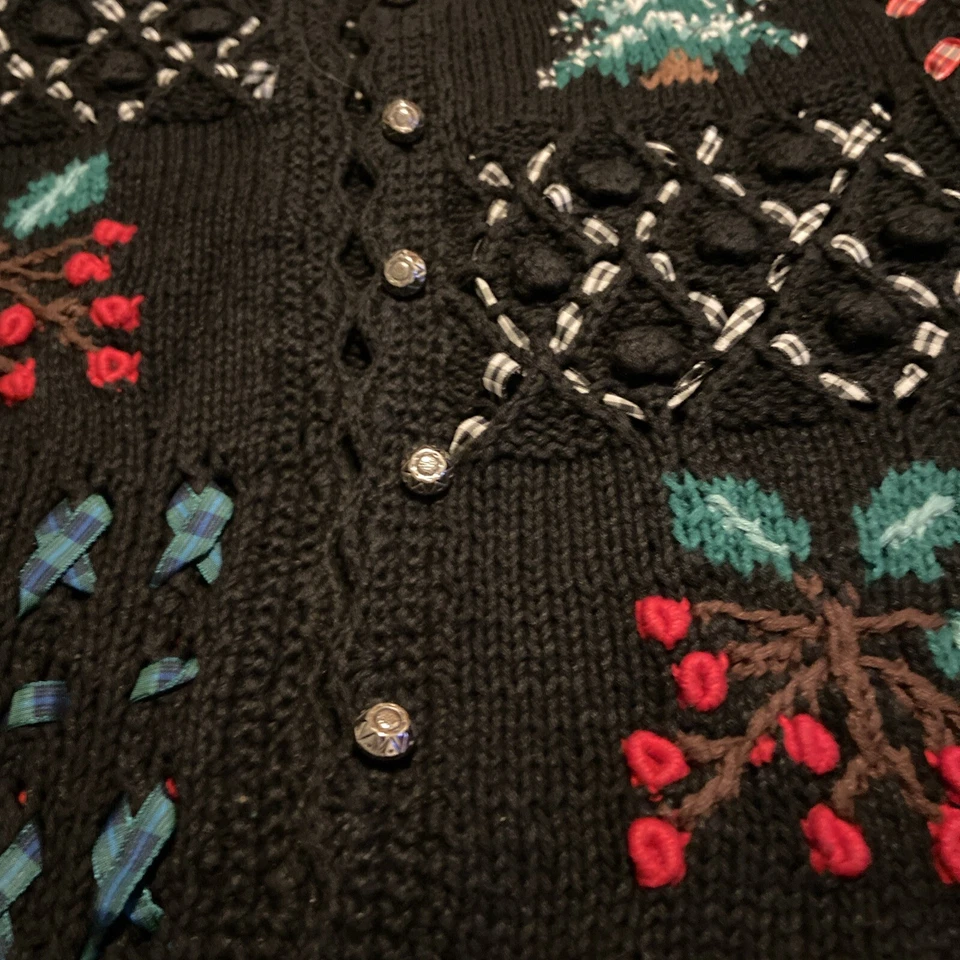 Vtg Portraits Cotton Blend Christmas Cardigan Sweater Size XL Knitted By Hands - Image 2 of 4