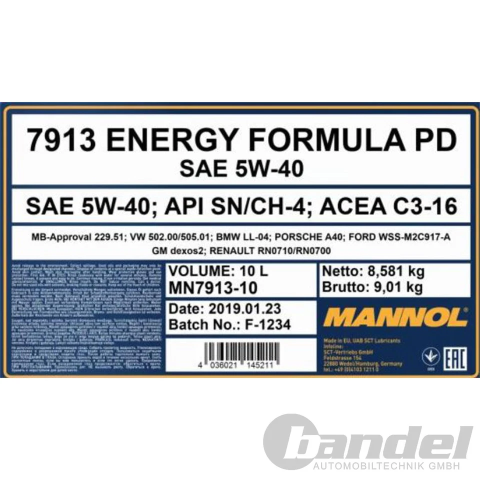 2x10 Liter SAE 5W-40 MANNOL ENERGY FORMULA PD MOTORÖL passend für VW, MB, BMW - Bild 2 von 3