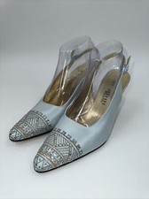 St. John Satin Beaded Slingback Dress Heel Pump Blue Women  s Size 9B Vtg