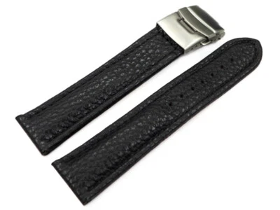 WATCHBAND BERLIN Bracelet de montre - cuir de veau grainé - noir/couture noir 18,20,22,24 mm NEUF