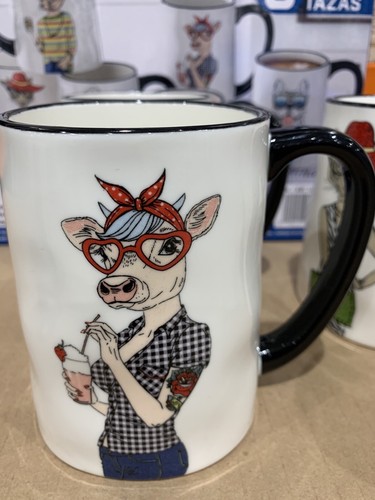 Hipster Animal Coffee Mugs 6 Pc Set 17.5 Oz. Stoneware By Signature - NEW - Picture 6 of 7