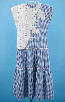 Vtg Women's 40s Blue & White Gingham / Floral Eyelet Drop Waist Dress XS/S  1940s | eBay