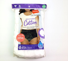 Hanes Ultimate Womens Size XL 8 White Cotton Tagless Brief Underwear 6 Pairs Pk