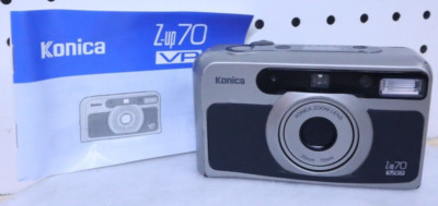 Nice Used Konica Z-Up 70 VP 35mm Film Point and Shoot Camera Silver W/ Manual