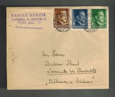 1942 Tschenstochau Poland Germany GG cover to Serewitz BM Bohemia
