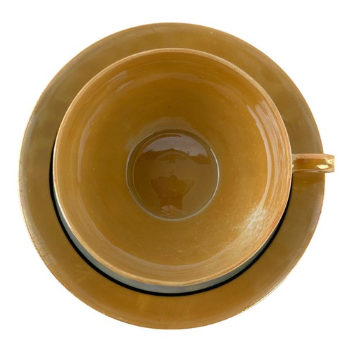 Vintage Japanese Lusterware Tea Cup and Saucer Peach Gray Green and Black Japan - Picture 8 of 14