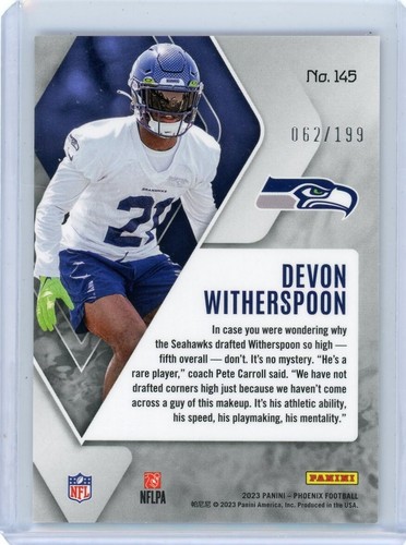 2023 Panini Phoenix DEVON WITHERSPOON Red Seismic RC 62/199 - Seattle Seahawks - Picture 2 of 2
