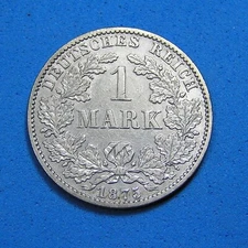 Germany 1 Mark .900 Silver Coin 1875 B, XF Details, Free S/H after 1st Item