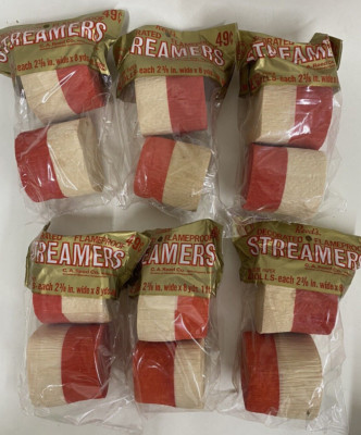 12 X Vintage Red White  1960's Valentines Crepe Paper Streamer Rolls C A Reed